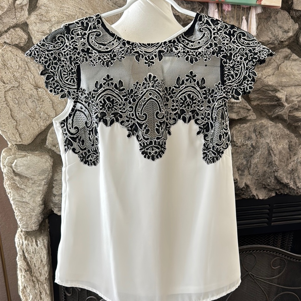 Elegant Black and White Lace Top